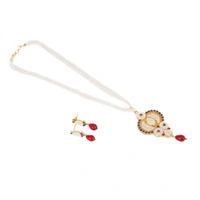 Generic Designer Traditional India Rajasthani Basra Pearl Necklace with Earrings - White, Oxidized Silver