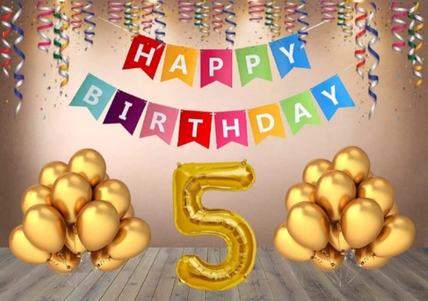 5Th Happy Birthday Decoration Combo With Multi Color Banner (Multicolor) - 0.25, Multicolor