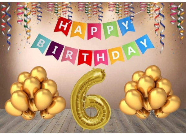 6Th Happy Birthday Decoration Combo With Multi Color Banner (Multicolor) - 0.25, Multicolor