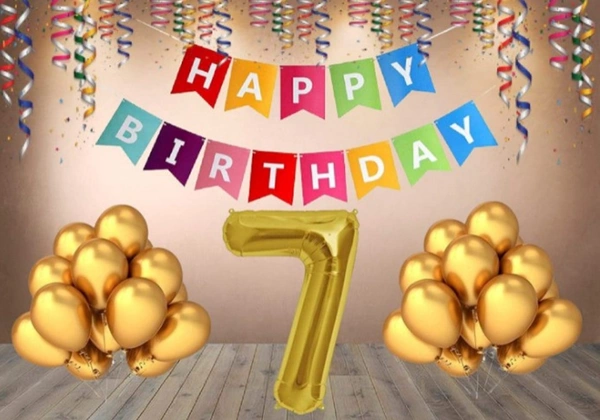 7Th Happy Birthday Decoration Combo With Multi Color Banner (Multicolor) - 0.25, Multicolor