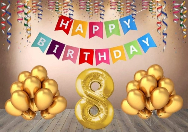 8Th Happy Birthday Decoration Combo With Multi Color Banner (Multicolor) - 0.25, Multicolor
