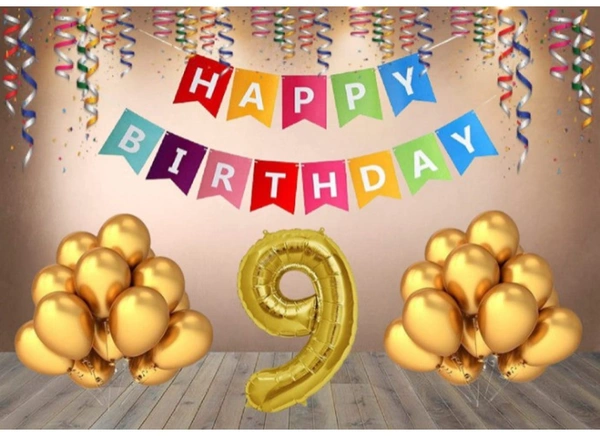9Th Happy Birthday Decoration Combo With Multi Color Banner (Multicolor) - 0.25, Multicolor