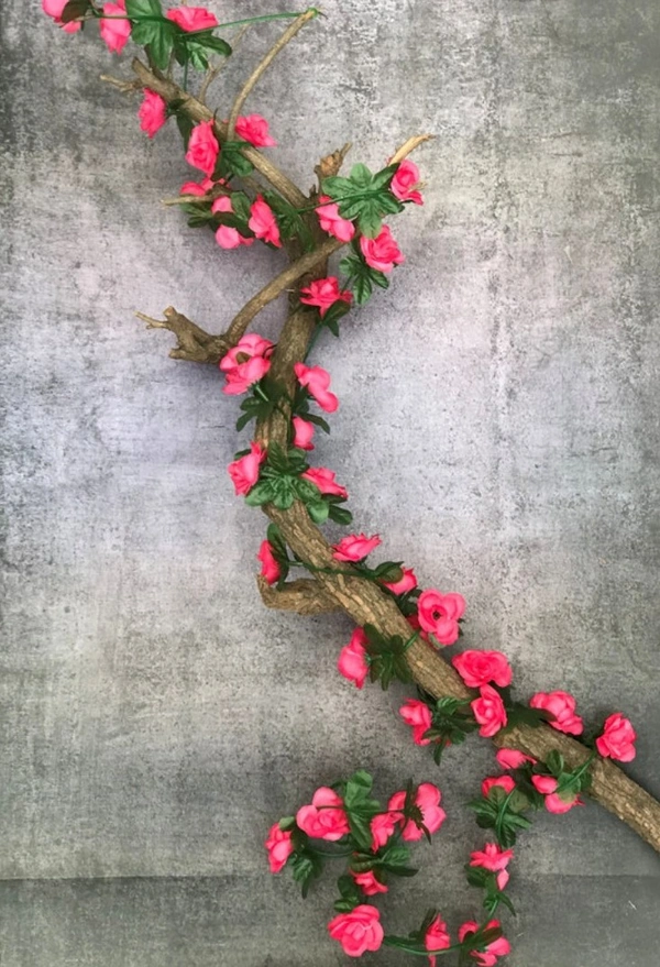 Artificial Darkpink Rose Vine Flowers Plants Artificial Flower Creeper Hanging Rose For Home Decoration (Color: DarkPink, Material: Silk Polyester) - 7.5 Feet, 0.1, Darkpink