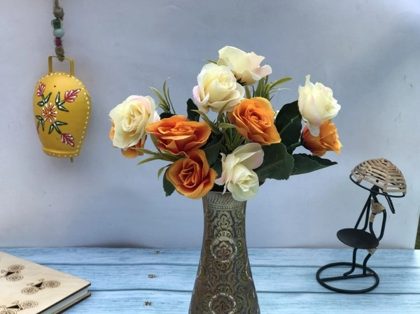 Artificial Flowers Bunch Bouquet Of 10 Garden Roses For Home Decoration (Color: Multi, Material: Silk Polyester) - 12 Inches, 0.3, Multi