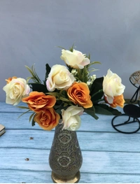 Artificial Flowers Bunch Bouquet Of 10 Garden Roses For Home Decoration (Color: Multi, Material: Silk Polyester) - 12 Inches, 0.3, Multi