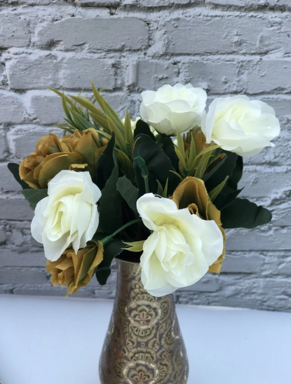 Artificial Flowers Bunch Bouquet Of 10 Garden Roses For Home Decoration (Color: Multi, Material: Silk Polyester) - 12 Inches, 0.3, Multi