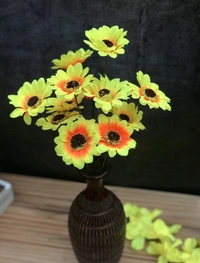Artificial Flowers Bunch Bouquet Of 12 Sunflowers For Home Decoration (Color: Yellow, Material: Silk Polyester) - 12 Inches, 0.3, Yellow