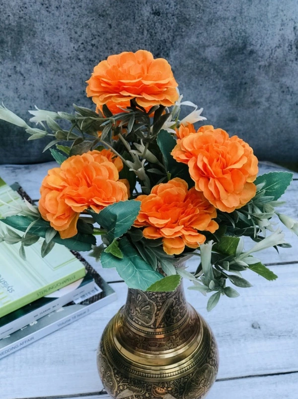 Artificial Flowers Bunch Bouquet Of 5 Marigold Genda Flowers For Home Decoration (Color: Yellow, Material: Silk Polyester) - 12 Inches, 0.3, Yellow