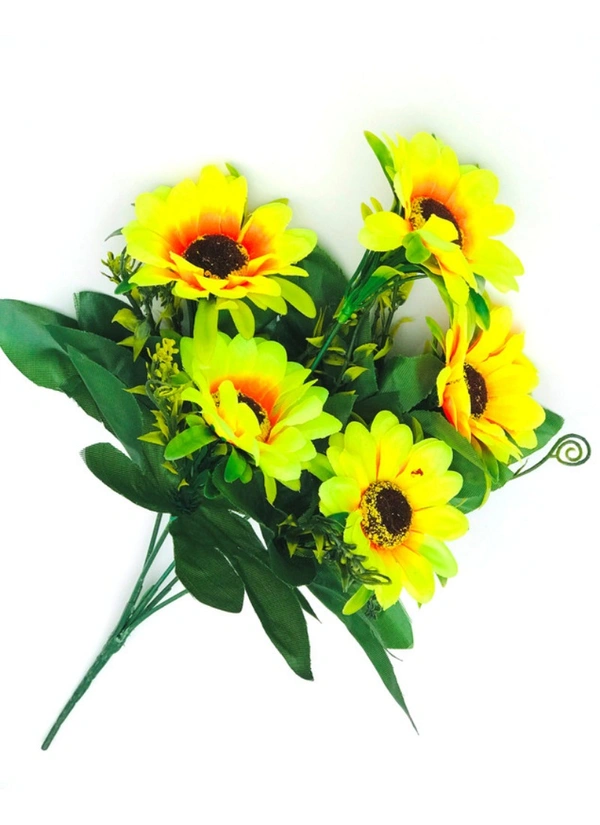 Artificial Flowers Bunch Bouquet Of 5 Sunflowers For Home Decoration (Color: Yellow, Material: Silk Polyester) - 12 Inches, 0.3, Yellow