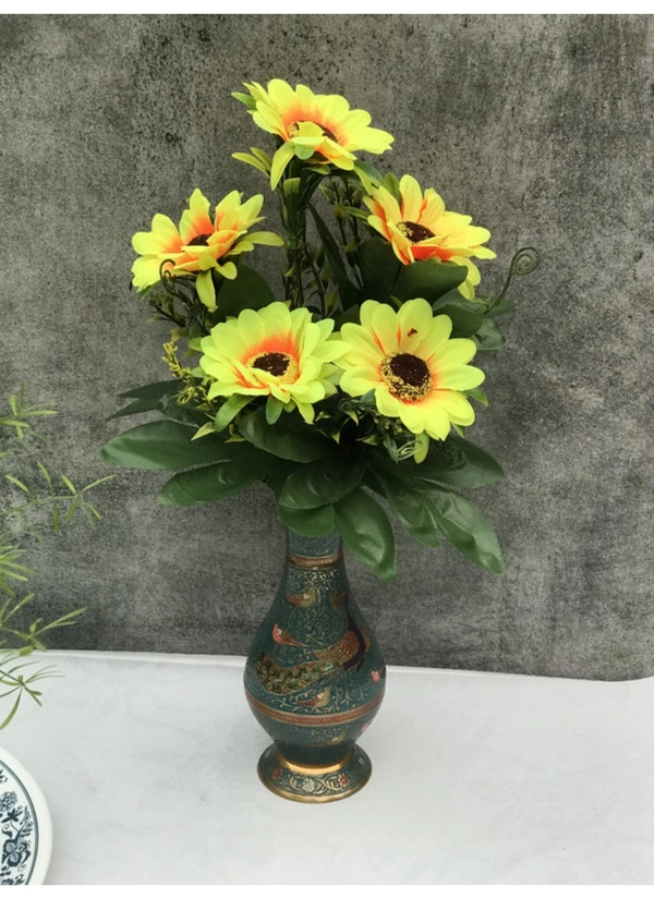 Artificial Flowers Bunch Bouquet Of 5 Sunflowers For Home Decoration (Color: Yellow, Material: Silk Polyester) - 12 Inches, 0.3, Yellow