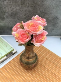 Artificial Flowers Bunch Bouquet Of 5 Vintage Garden Roses For Home Decoration (Peach Pink, Material:Silk, Polyester) - 0.35, PeachPink