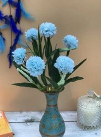 Artificial Flowers Bunch Bouquet Of 6 Chrysanthemum Flowers For Home Decoration (Blue, Material:Silk, Polyester) - 0.35, Blue