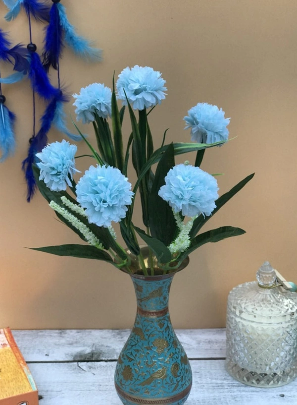 Artificial Flowers Bunch Bouquet Of 6 Chrysanthemum Flowers For Home Decoration (Blue, Material:Silk, Polyester) - 0.35, Blue