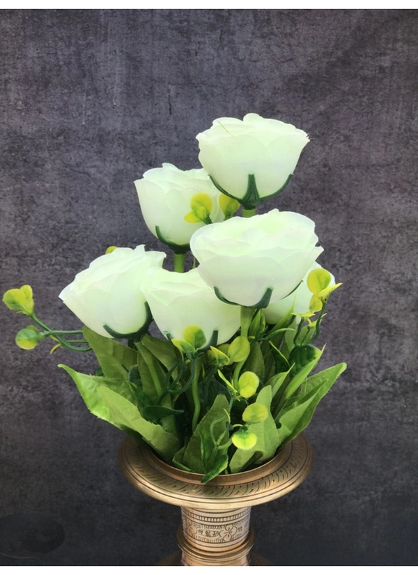 Artificial Flowers Bunch Bouquet Of 6 Garden Roses For Home Decoration (Color: White, Material: Silk Polyester) - 12 Inches, 0.3, White