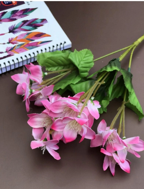 Artificial Flowers Bunch Bouquet Of Pink Blossoms For Home Decoration (Color: Pink, Material: Silk Polyester) - 12 Inches, 0.3, Pink