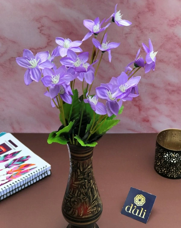 Artificial Flowers Bunch Bouquet Of Purple Blossoms For Home Decoration (Color: Purple, Material: Silk Polyester) - 12 Inches, 0.3, Purple