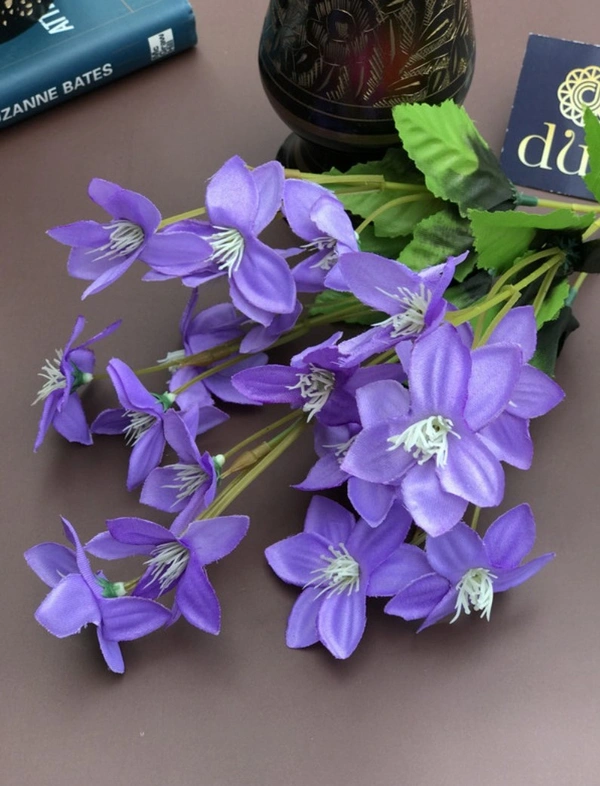 Artificial Flowers Bunch Bouquet Of Purple Blossoms For Home Decoration (Color: Purple, Material: Silk Polyester) - 12 Inches, 0.3, Purple