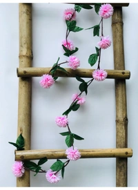 Artificial Light Pink Chrysanthemum Dahlia Flower Vine Creeper With Big Green Leaves For Home Decoraton (Color: LightPink, Material: Silk Polyester) - 6.5 Feet, 0.1, Lightpink