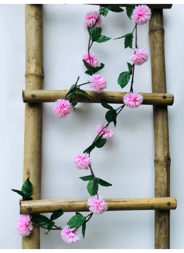 Artificial Light Pink Chrysanthemum Dahlia Flower Vine Creeper With Big Green Leaves For Home Decoraton (Color: LightPink, Material: Silk Polyester) - 6.5 Feet, 0.1, Lightpink