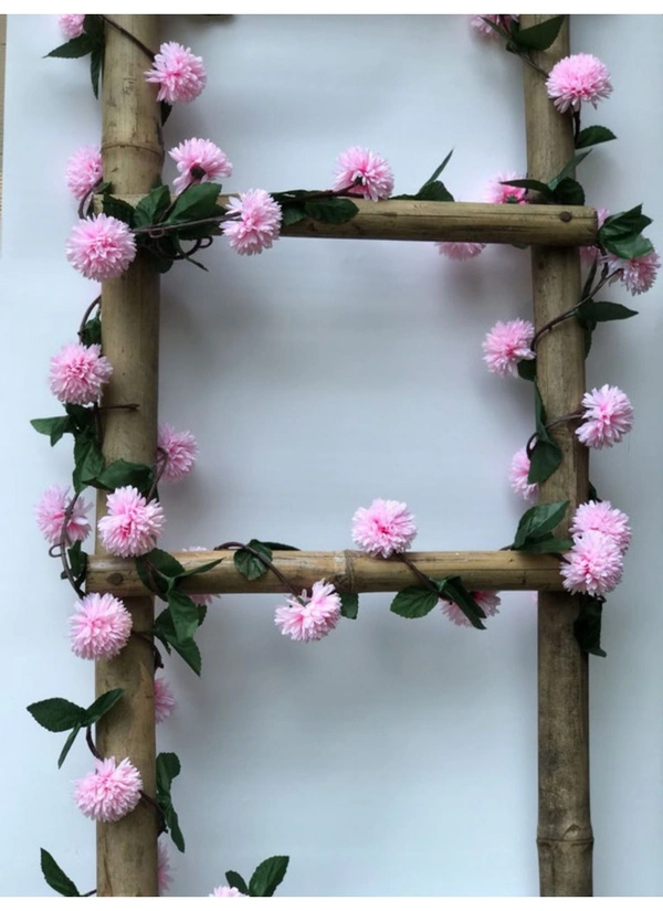 Artificial Light Pink Chrysanthemum Dahlia Flower Vine Creeper With Big Green Leaves For Home Decoraton (Color: LightPink, Material: Silk Polyester) - 6.5 Feet, 0.1, Lightpink