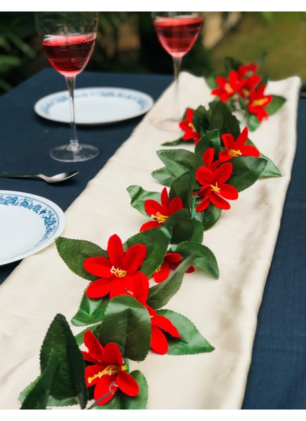 Artificial Lily Flower Vine Creeper With Big Green Leaves And 22 Lily Flowers For Home Decoraton (Color: Red, Material: Silk Polyester) - 6.5 Feet, 0.1, Red