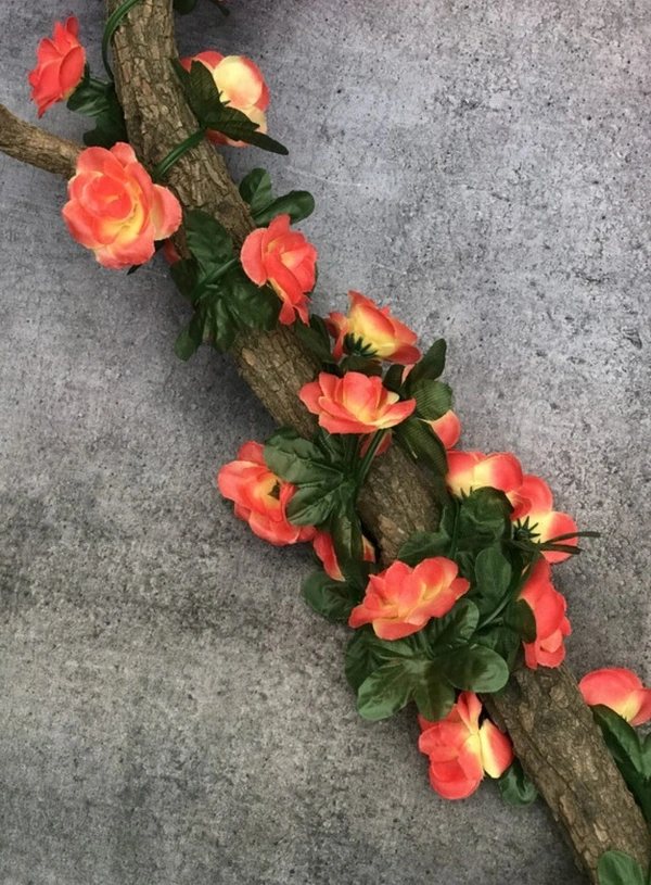 Artificial Orange Rose Vine Flowers Plants Artificial Flower Creeper Hanging Rose For Home Decoration (Color: Orange, Material: Silk Polyester) - 7.5 Feet, 0.1, Orange