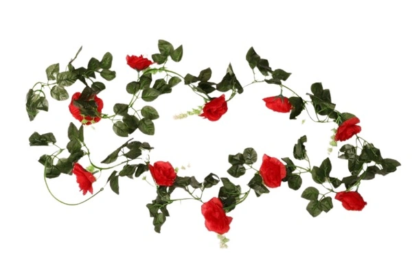 Artificial Red White Filler Rose Vines Flowers Plants Artificial Flower Creeper Hanging Rose For Home Decoration (Color: Red, Material: Silk Polyester) - 8 Feet, 0.1, Red