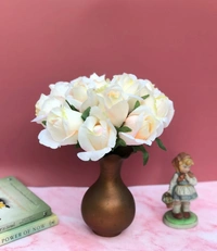 Artificial Rose Flowers Bunch Bouquet Of 13 Roses For Home Decoration (Color: Cream, Material: Silk Polyester) - 12 Inches, 0.38, Cream