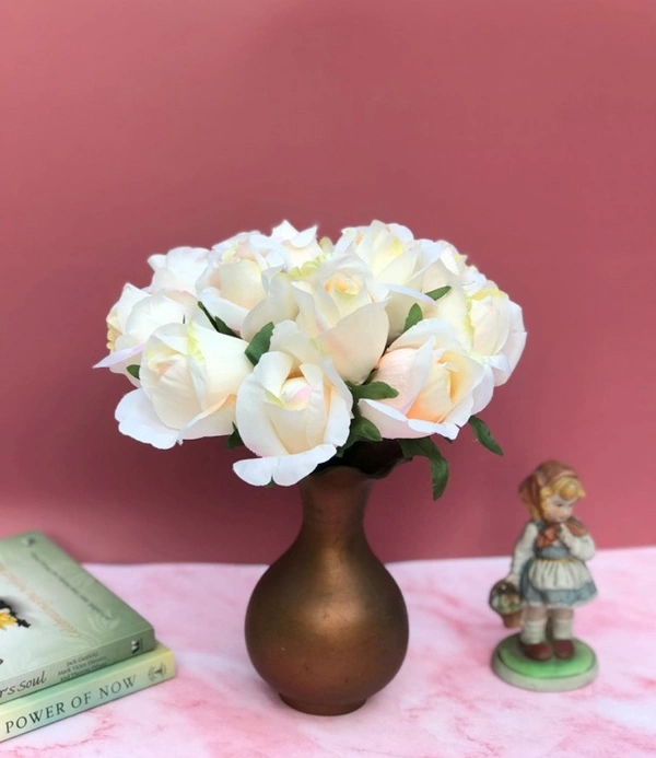 Artificial Rose Flowers Bunch Bouquet Of 13 Roses For Home Decoration (Color: Cream, Material: Silk Polyester) - 12 Inches, 0.38, Cream