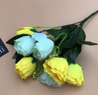 Artificial Rose Flowers Bunch Bouquet Of 7 Roses For Home Decoration (Color: Yellow, Material: Silk Polyester) - 12 Inches, 0.3, Yellow