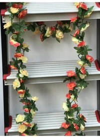 Artificial Rose Vine Flowers Plants Artificial Flower Creeper Hanging Rose For Home Decoration (Color: Multi, Material: Silk Polyester) - 7.5 Feet, 0.2, Multi