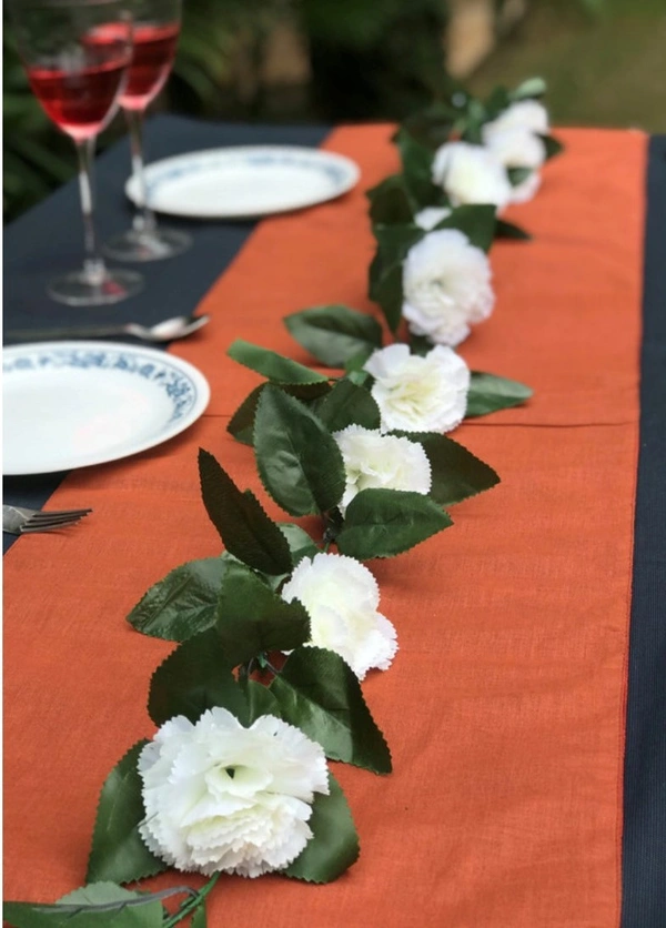 Artificial White Carnation Flower Vine Creeper With Big Green Leaves (Color: White, Material: Silk Polyester) - 6.5 Feet, 0.1, White