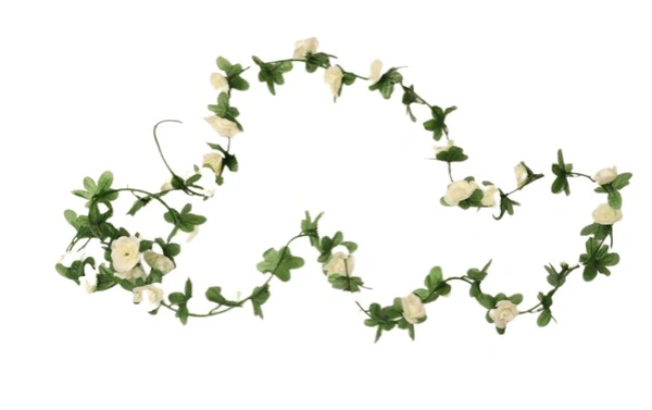Artificial White Rose Vine Flowers Plants Artificial Flower Creeper Hanging Rose For Home Decoration (Color: White, Material: Silk Polyester) - 7.5 Feet, 0.1, White