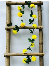 Artificial Yellow Chrysanthemum Dahlia Flower Vine Creeper With Big Green Leaves For Home Decoraton (Color: Yellow, Material: Silk Polyester) - 6.5 Feet, 0.1, Yellow