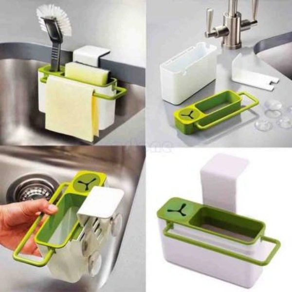 shopnav's Kitchen Self Draining Sink Tidy With Suction Cup Organizer Sponge (Color: Assorted) - 0.25, Assorted