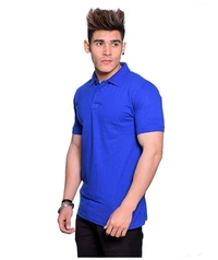 Men's Half Sleeve Polo Collar Cotton T Shirt (Royal Blue) - Royal Blue, 0.35, Solid, S