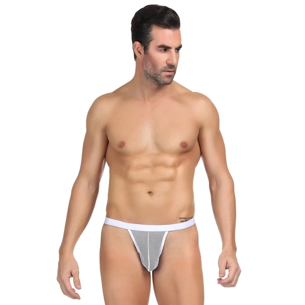 Men's Mesh Power Net Transparent Sexy Brief Underwear White - White, 0.15, Transparent Briefs, L