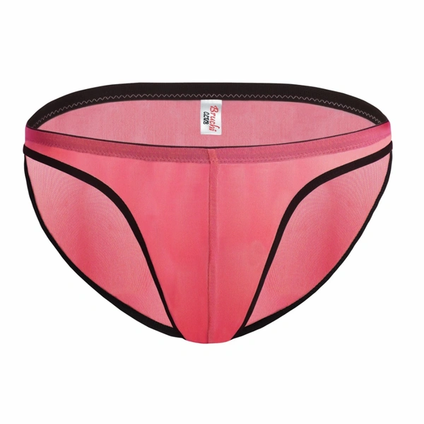 Men's Mesh Power Net Transparent Sexy Brief Underwear Coral - Coral, 0.15, Transparent Briefs, L