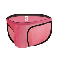Men's Mesh Power Net Transparent Sexy Brief Underwear Coral - Coral, 0.15, Transparent Briefs, L
