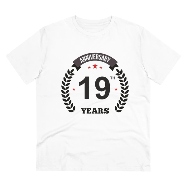 Men's PC Cotton 19th Anniversary Printed T Shirt (Color: White, Thread Count: 180GSM) - White, 0.25, Color Block, L