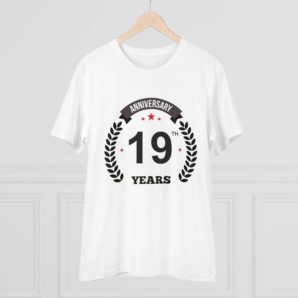 Men's PC Cotton 19th Anniversary Printed T Shirt (Color: White, Thread Count: 180GSM) - White, 0.25, Color Block, L