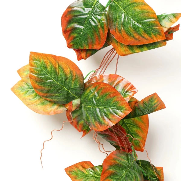 Pack Of 2 Silk Polyester Artificial Shaded Orange Green Leaf Vine Hanging Garland Foliage Flowers Leaf Plants For Wall Decoration (Color: Orange-Green,Length: 15 Feet) - 15 Feet, 0.2, Orange-Green