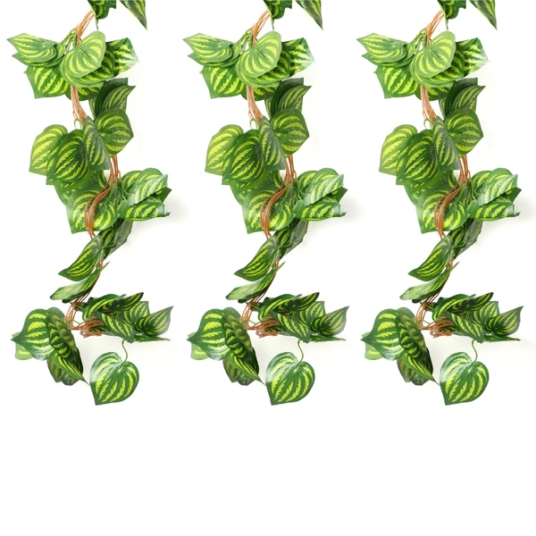 Pack Of 2 Silk Polyester Artificial Watermelon Leaf Vine Hanging Garland Foliage Flowers Leaf Plants For Wall Decoration (Color: Green,Length: 6.5 Feet) - 6.5 Feet, 0.2, Green