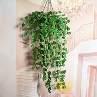 Pack Of 2 Silk Polyester Artificial Watermelon Leaf Vine Hanging Garland Foliage Flowers Leaf Plants For Wall Decoration (Color: Green,Length: 6.5 Feet) - 6.5 Feet, 0.2, Green