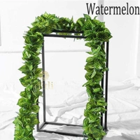 Pack Of 2 Silk Polyester Artificial Watermelon Leaf Vine Hanging Garland Foliage Flowers Leaf Plants For Wall Decoration (Color: Green,Length: 6.5 Feet) - 6.5 Feet, 0.2, Green