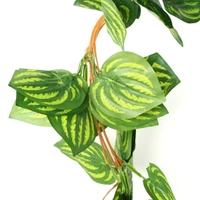 Pack Of 2 Silk Polyester Artificial Watermelon Leaf Vine Hanging Garland Foliage Flowers Leaf Plants For Wall Decoration (Color: Green,Length: 6.5 Feet) - 6.5 Feet, 0.2, Green
