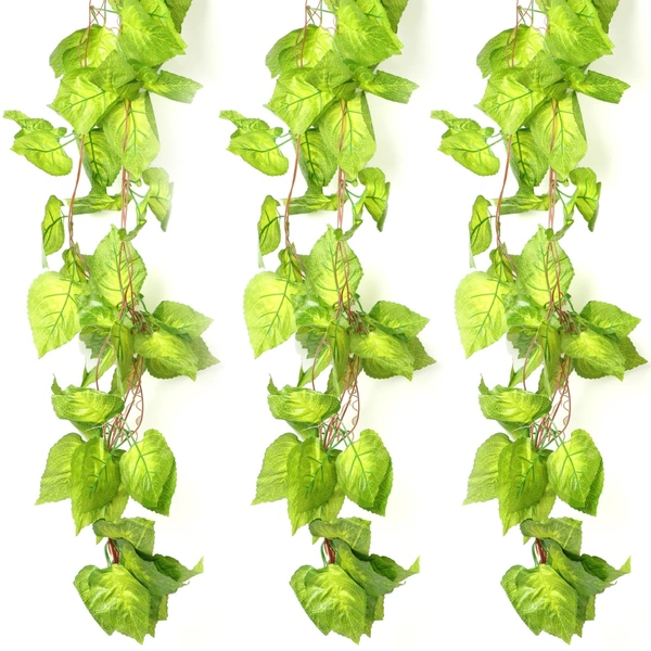 Pack Of 3 Silk Polyester Artificial Money Plant Leaf Vine Hanging Garland Foliage Flowers Leaf Plants For Wall Decoration (Color: Green,Length: 15 Feet) - 15 Feet, 0.3, Green