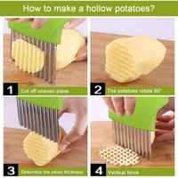 Pack Of_5 Wave Shape Stainless Steel Potato Cutter Slicer (Color:Assorted) - 0.11, Assorted