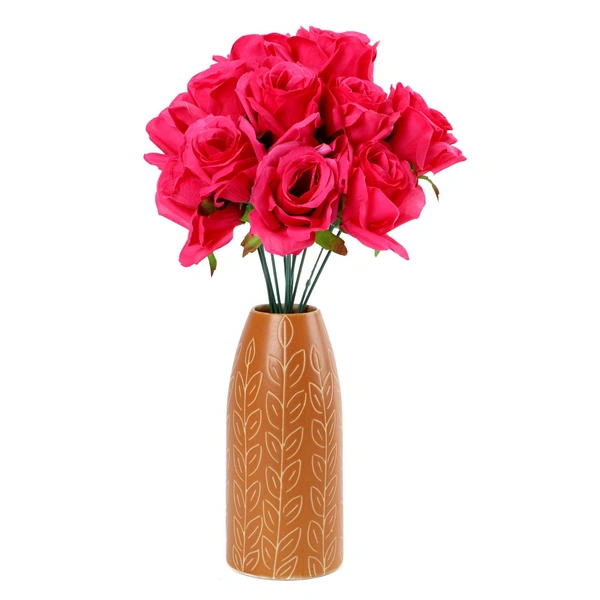 Silk Polyester Artificial Rose Flowers Bunch Bouquet Of 12 Roses For Home Decoration (Color: Pink,Length: 17 Inches) - 17 Inches, 0.4, Pink