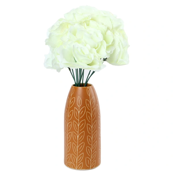 Silk Polyester Artificial Rose Flowers Bunch Bouquet Of 12 Roses For Home Decoration (Color: White,Length: 17 Inches) - 17 Inches, 0.4, White